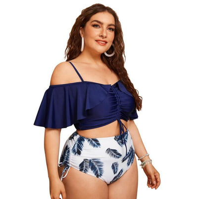 European And American Women's Plus Size Ruffled Bikini Swimsuit Fat Woman Split Swimsuit Bikini