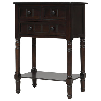 TREXM Narrow Console Desk, Ultra Thin Sofa Table with Three Storage Drawers and Living Room Bottom Shelves (Espresso)
