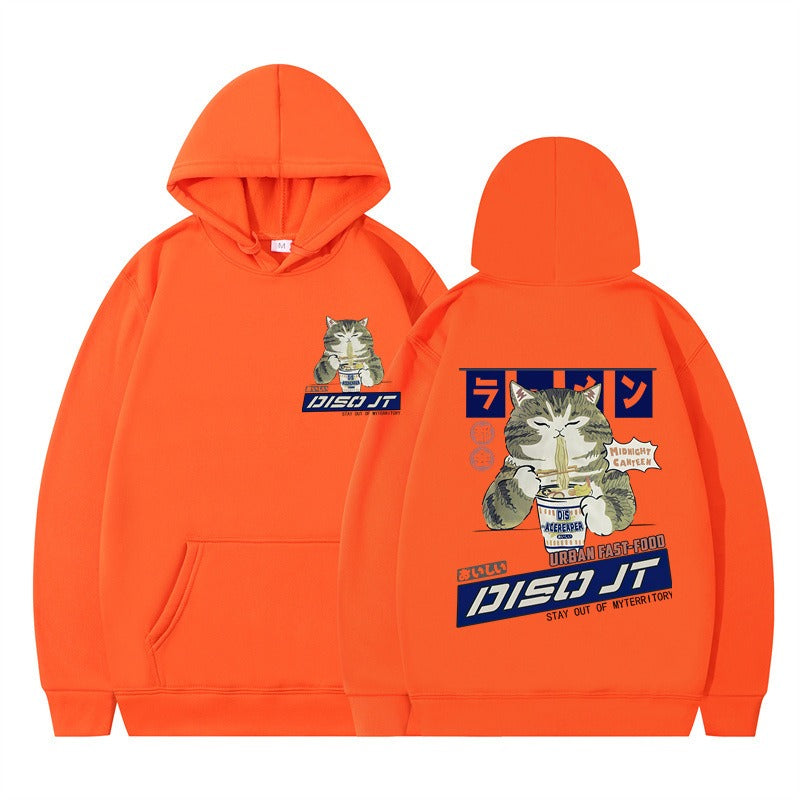 Autumn and Winter Cat Eating Noodle Anime Hoodie