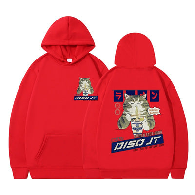 Autumn and Winter Cat Eating Noodle Anime Hoodie