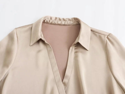 New Satin Cropped Blouses Women Top 2023 Fashion  Long Sleeve Shirt Woman Elegant Short Shirts Chic Tops