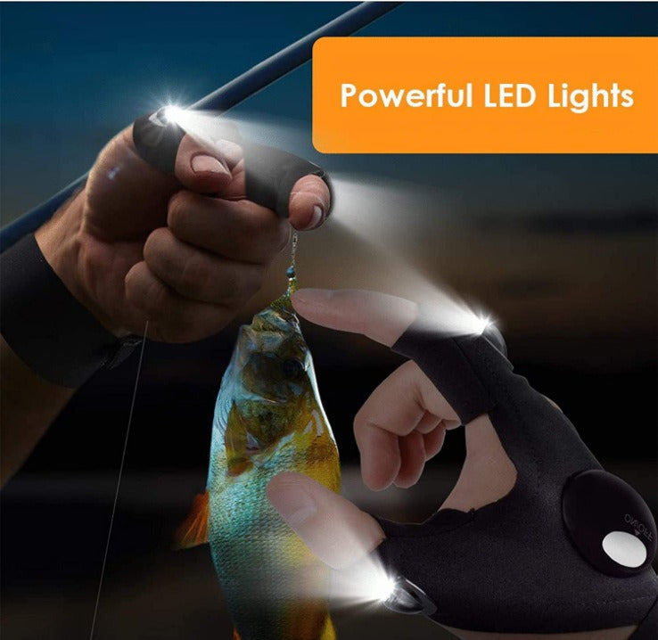 LED Flashlight Fishing Maintenance Camping Running Riding Lighting Half Finger Light Night Fishing Gloves Night Running Light Gloves
