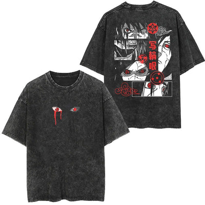 Anime cartoon wash and distressed men's short sleeved short T