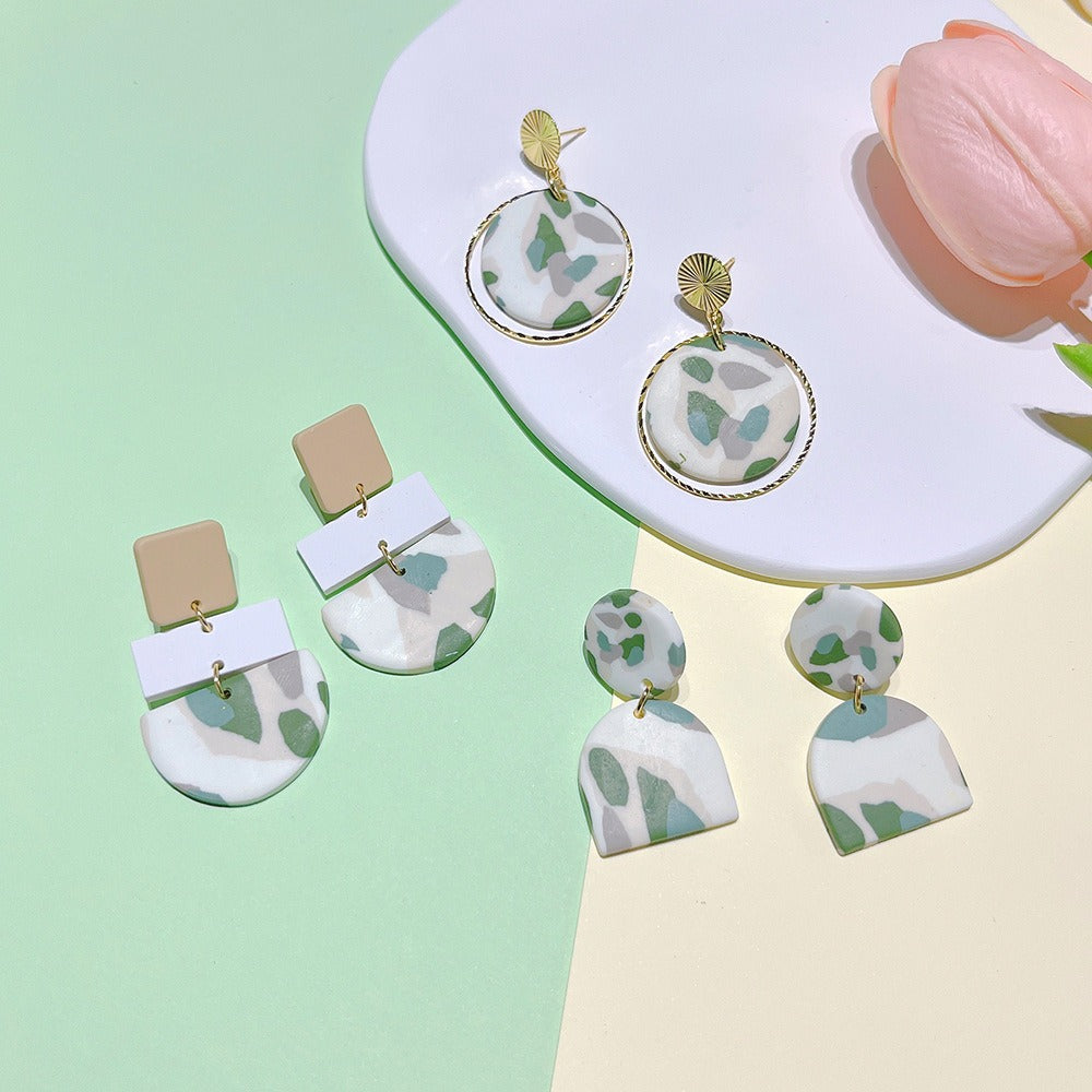 Soft Pottery Spot Pattern Autumn and Winter Matcha Green Women's Earrings Fashion Geometric Irregular Trend Earrings
