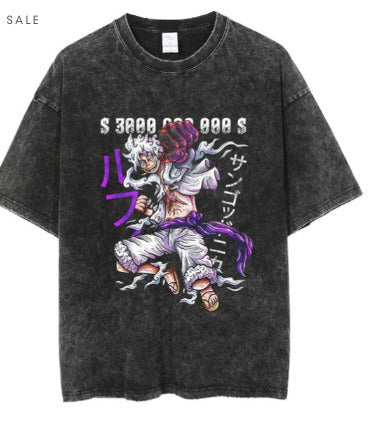 Anime cartoon wash and distressed men's short sleeved short T