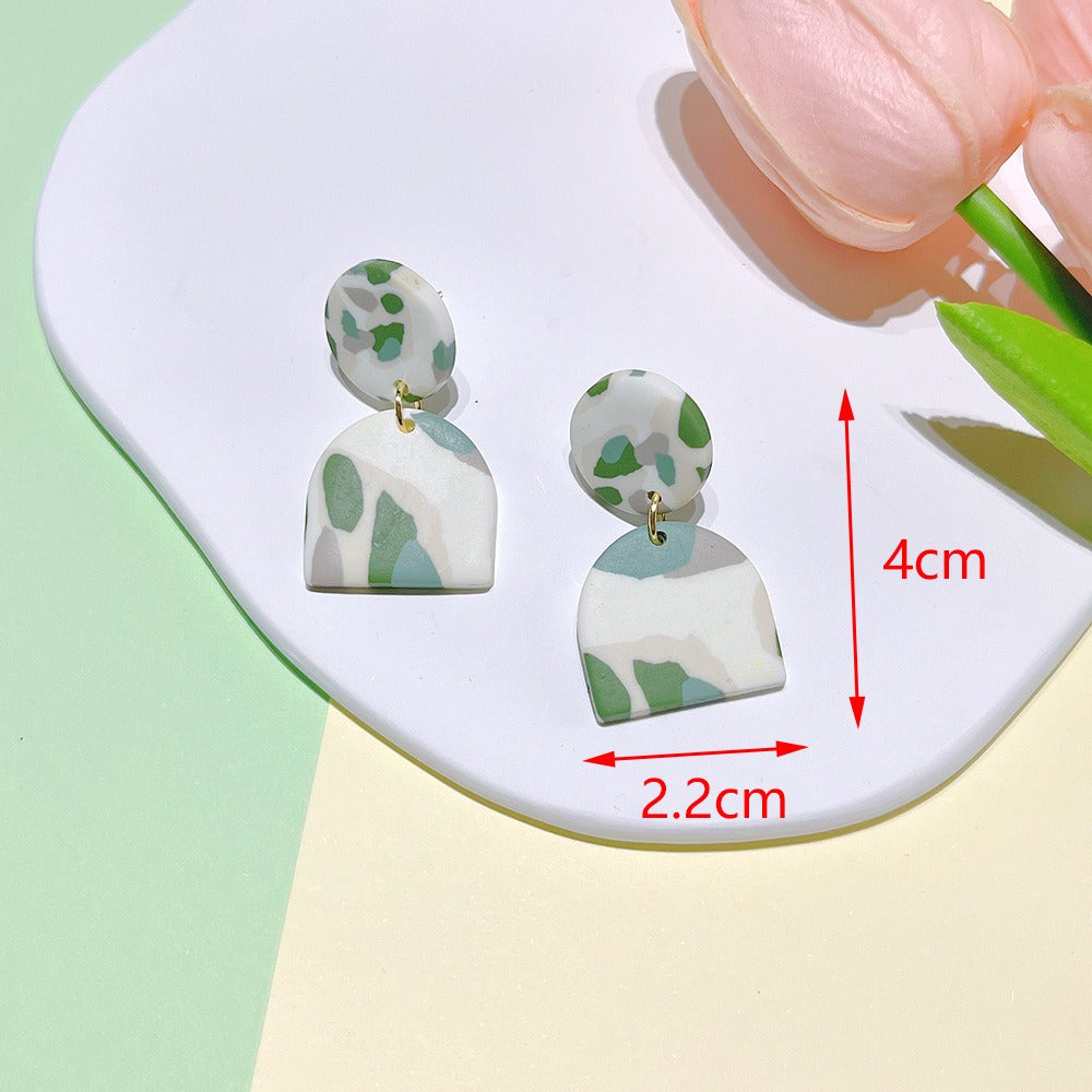 Soft Pottery Spot Pattern Autumn and Winter Matcha Green Women's Earrings Fashion Geometric Irregular Trend Earrings