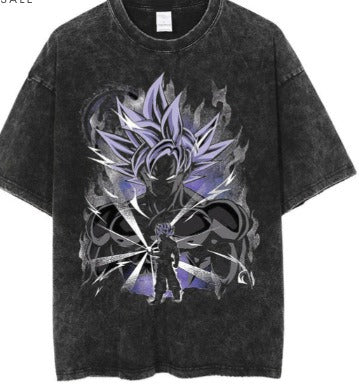 Anime cartoon wash and distressed men's short sleeved short T