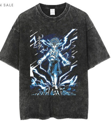 Anime cartoon wash and distressed men's short sleeved short T
