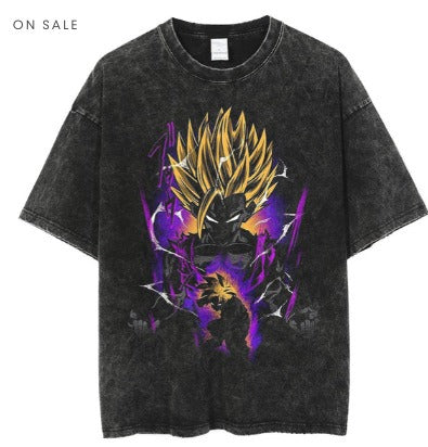 Anime cartoon wash and distressed men's short sleeved short T