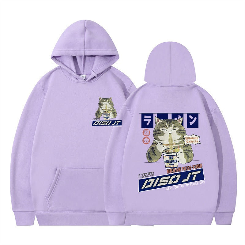 Autumn and Winter Cat Eating Noodle Anime Hoodie