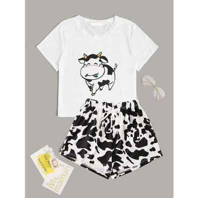 Cute Cartoon Pajamas Set for Woman Femme Sleepwear Summer O-neck Avocado Homewear Short Sleeve Two-Piece Lounge Pajama Sets