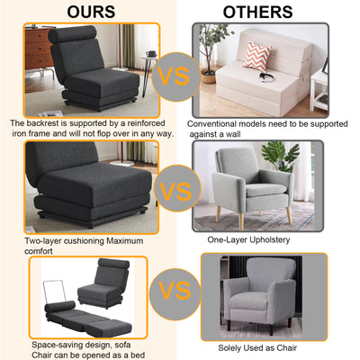 Single Sofa Chair Foldable Single Sofa Bed with Pillow,Portable Foldable Sofa Bed,Leisure Sofa Chair,Easy to Store, Dark Grey