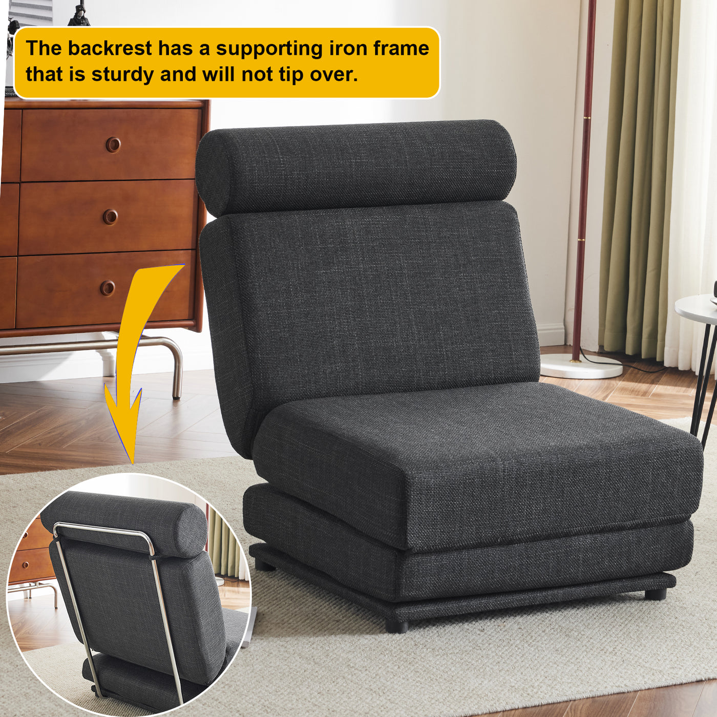 Single Sofa Chair Foldable Single Sofa Bed with Pillow,Portable Foldable Sofa Bed,Leisure Sofa Chair,Easy to Store, Dark Grey