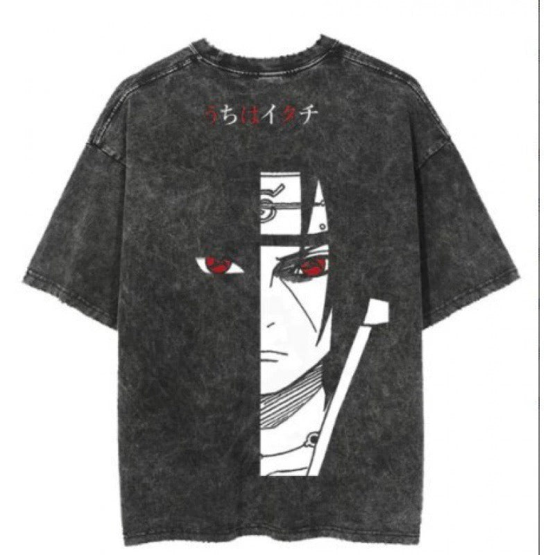 Anime cartoon wash and distressed men's short sleeved short T
