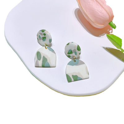 Soft Pottery Spot Pattern Autumn and Winter Matcha Green Women's Earrings Fashion Geometric Irregular Trend Earrings