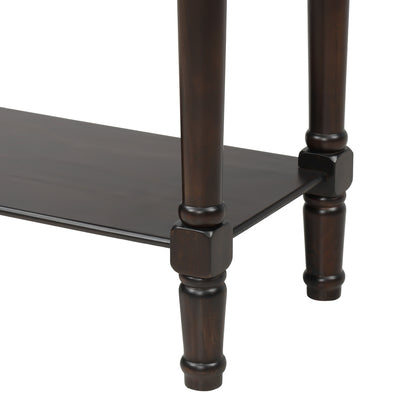TREXM Narrow Console Desk, Ultra Thin Sofa Table with Three Storage Drawers and Living Room Bottom Shelves (Espresso)
