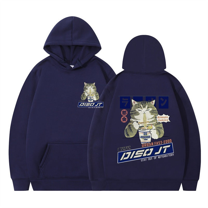 Autumn and Winter Cat Eating Noodle Anime Hoodie