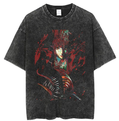 Anime cartoon wash and distressed men's short sleeved short T