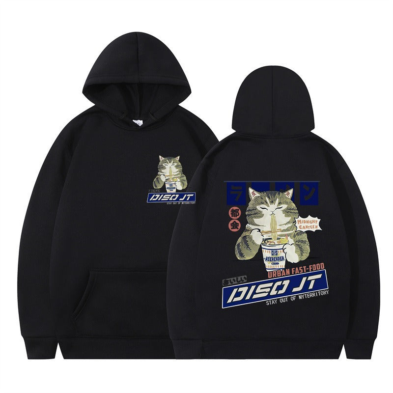 Autumn and Winter Cat Eating Noodle Anime Hoodie