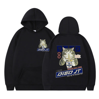 Autumn and Winter Cat Eating Noodle Anime Hoodie