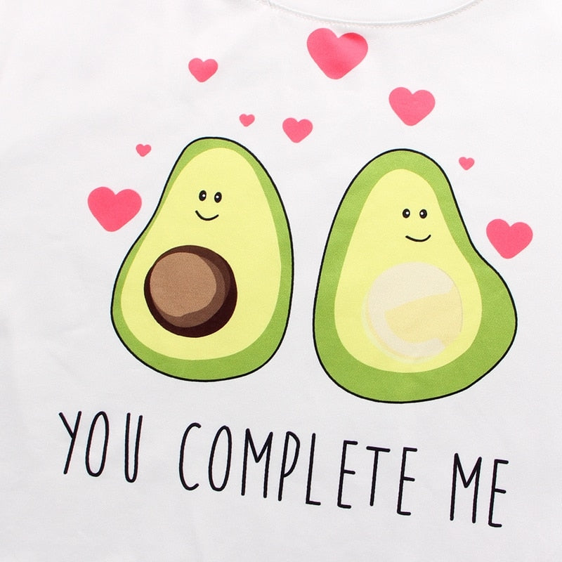 Cute Cartoon Pajamas Set for Woman Femme Sleepwear Summer O-neck Avocado Homewear Short Sleeve Two-Piece Lounge Pajama Sets