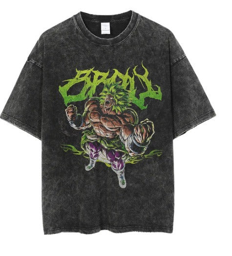 Anime cartoon wash and distressed men's short sleeved short T