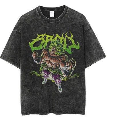 Anime cartoon wash and distressed men's short sleeved short T