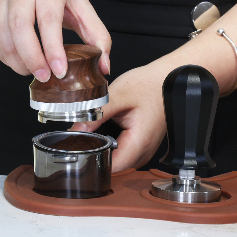 Coffee Distributor Adjustable Depth Coffee Tamper Leveler with Walnut Wood Handle