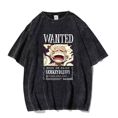 Washed and distressed short sleeved T-shirt, Japanese anime Nika form, Luffy pure cotton T-shirt