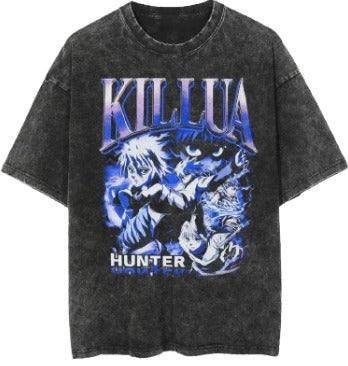 Anime cartoon wash and distressed men's short sleeved short T
