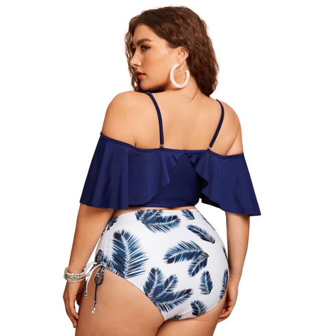 European And American Women's Plus Size Ruffled Bikini Swimsuit Fat Woman Split Swimsuit Bikini