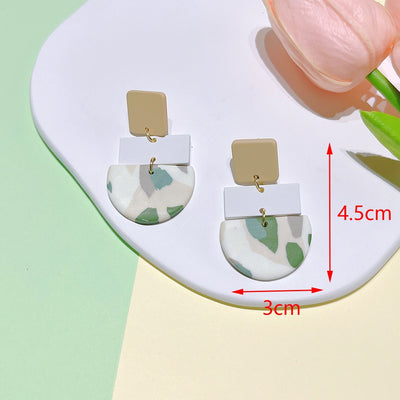Soft Pottery Spot Pattern Autumn and Winter Matcha Green Women's Earrings Fashion Geometric Irregular Trend Earrings
