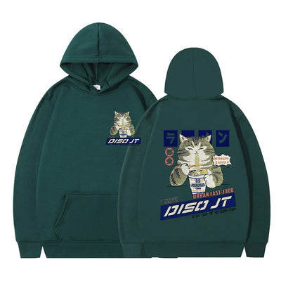 Autumn and Winter Cat Eating Noodle Anime Hoodie