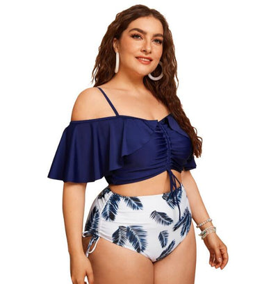 European And American Women's Plus Size Ruffled Bikini Swimsuit Fat Woman Split Swimsuit Bikini