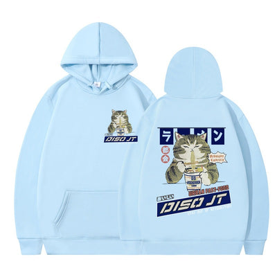 Autumn and Winter Cat Eating Noodle Anime Hoodie