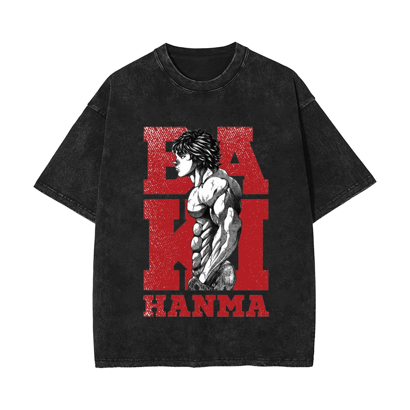 Anime cartoon wash and distressed men's short sleeved short T