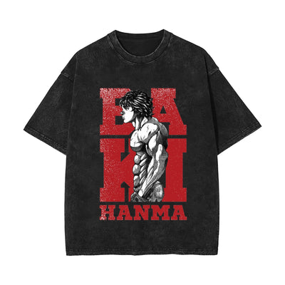 Anime cartoon wash and distressed men's short sleeved short T