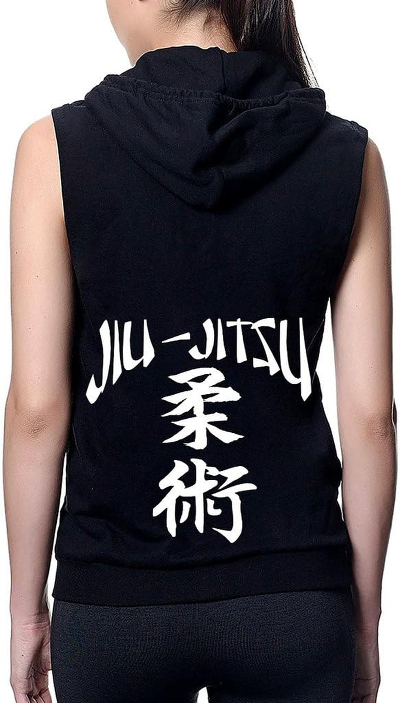 Junior'S Japanese Jiu Jitsu Black Sleeveless Fleece Zipper Hoodie
