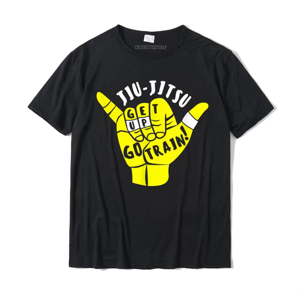Go Train Jiu Jitsu Shirt for BJJ Gift Printed on Funny Tees Slim Fit Cotton Boy Tshirts Christmas Streetwear