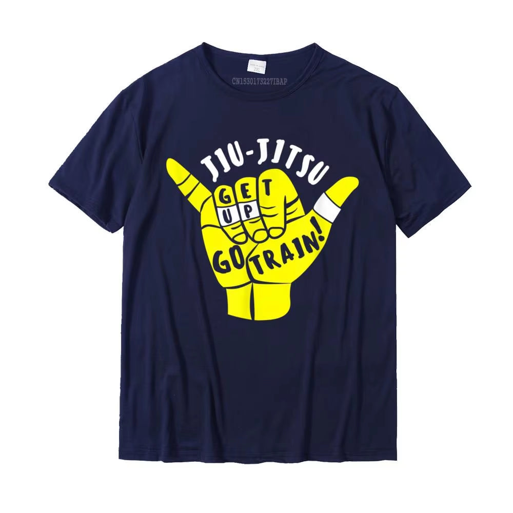 Go Train Jiu Jitsu Shirt for BJJ Gift Printed on Funny Tees Slim Fit Cotton Boy Tshirts Christmas Streetwear