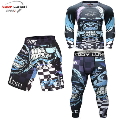 MMA T-Shirts + Muay Thai Shorts Sets Bjj Rashguard for Men Mma Shorts Kickboxing Boxing Clothes Compression Jiu Jitsu Gi T-Shirt
