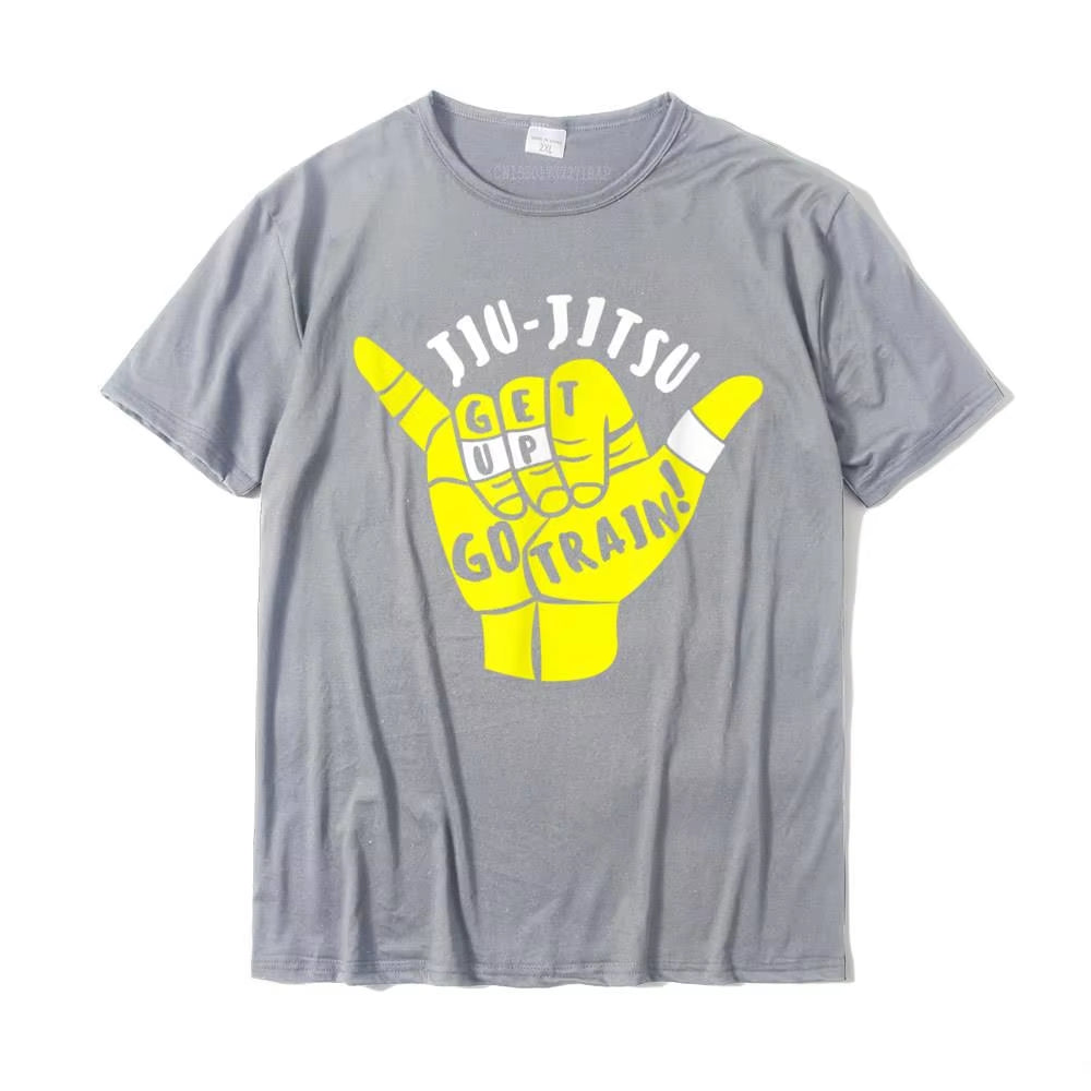 Go Train Jiu Jitsu Shirt for BJJ Gift Printed on Funny Tees Slim Fit Cotton Boy Tshirts Christmas Streetwear